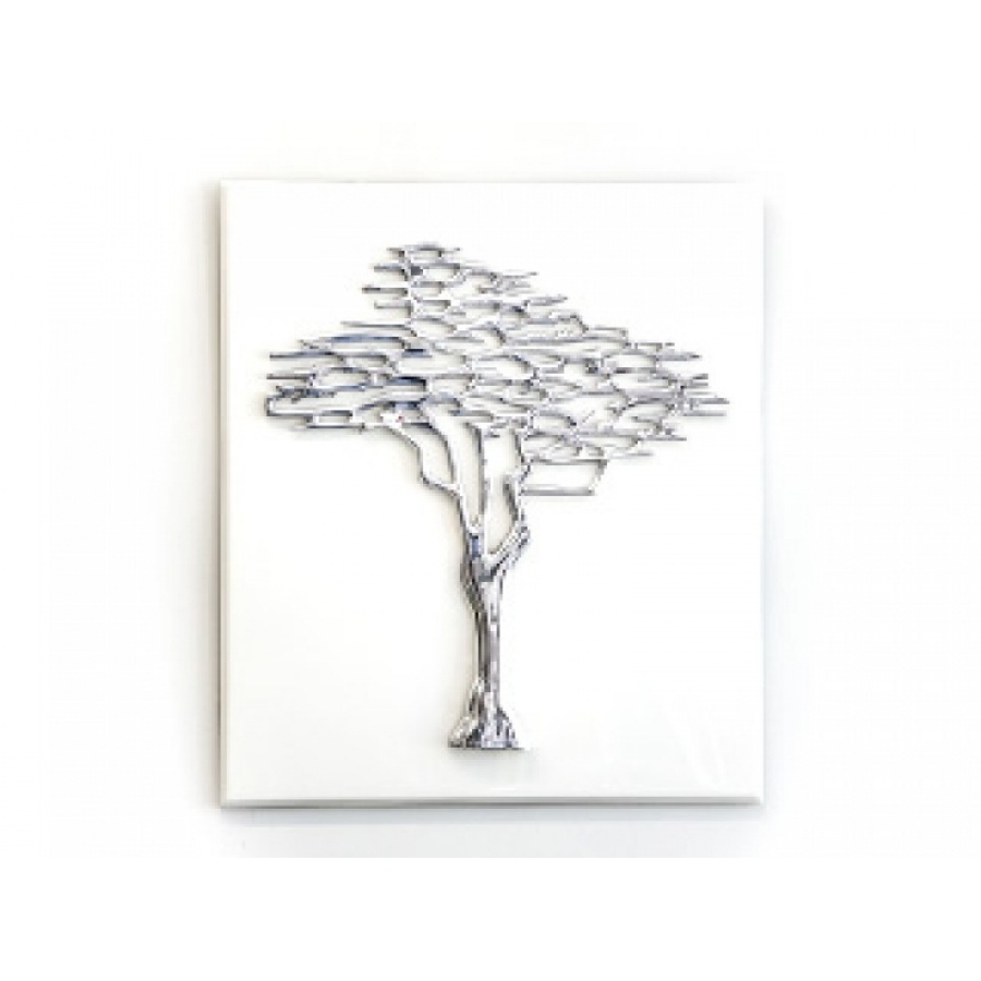 ARBOL DE LA VIDA CON MADERA POLIESTER BLANCO EXT GDE